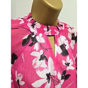 Cato Pink Floral Long Tunic Sz 14 16 Flare Sleeve Ruffle Office Career Business